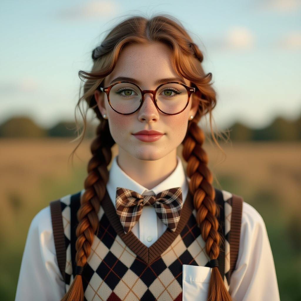 Nerdy Girl with Freckles in Cinematic Film Still