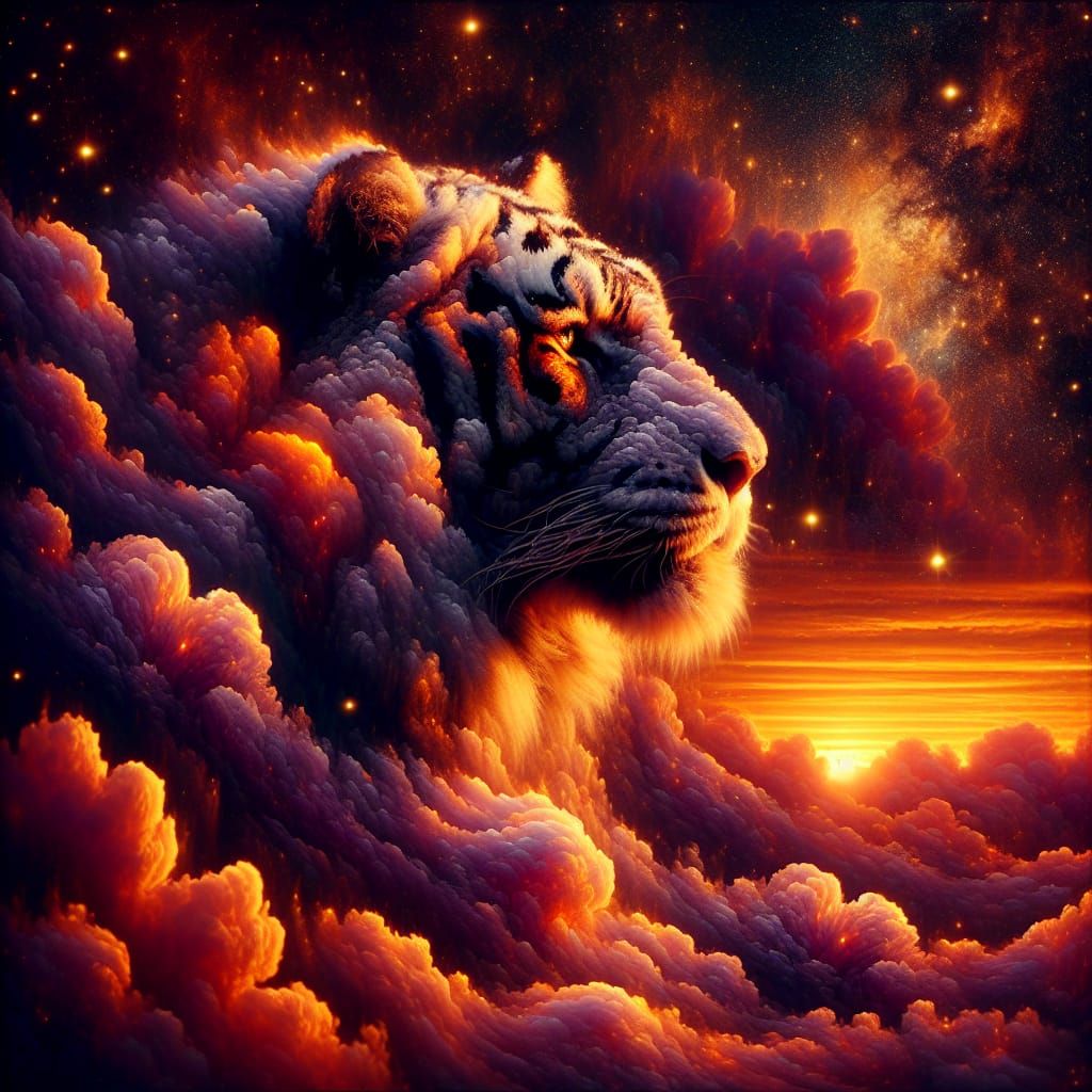 Majestic Tiger Basking in Magical Sunset