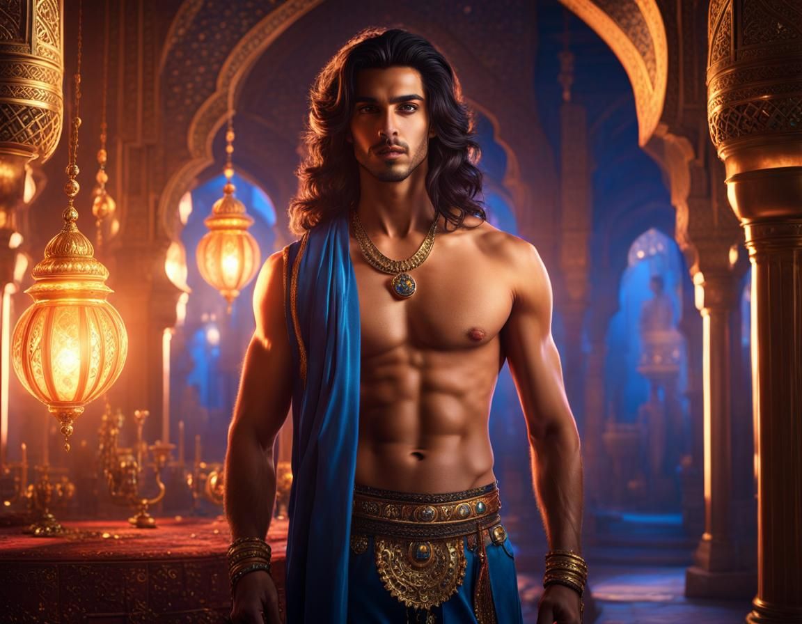 Handsome Young Arab Genie in a Harem Scene
