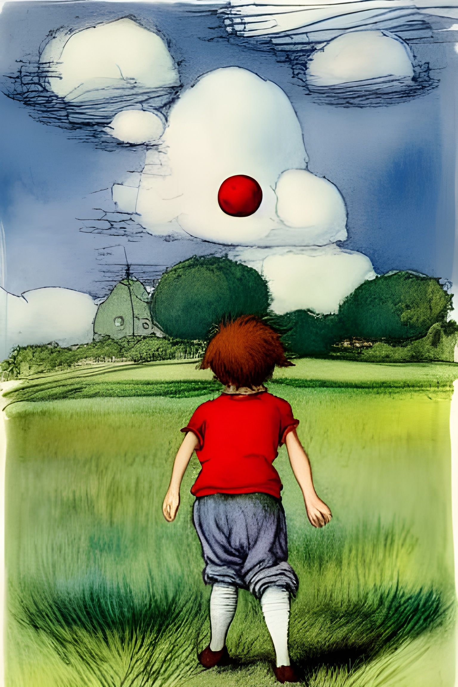 Boy Kicking Ball: Storybook Ink and Watercolor
