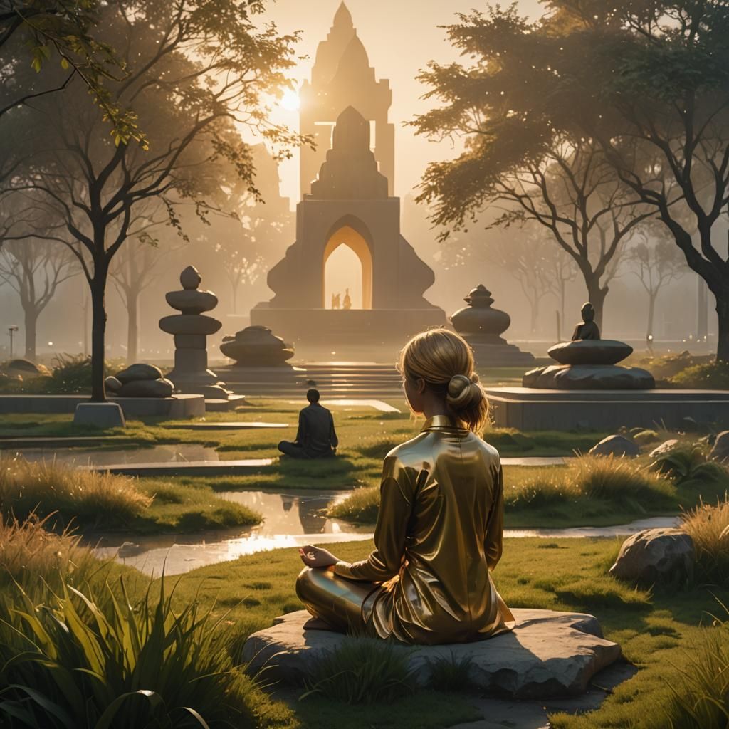 Meditating Woman in Golden Light: Concept Art