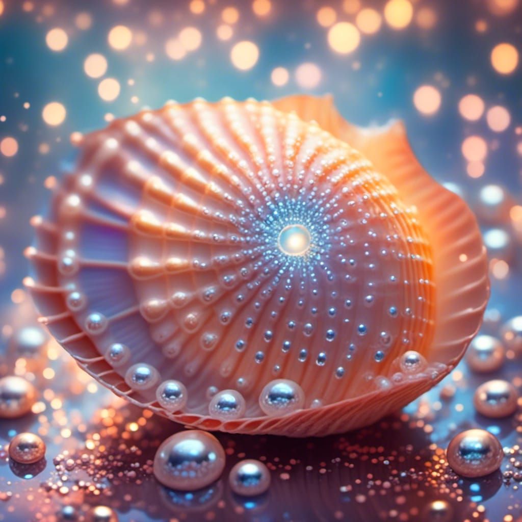 Luminous Seashell with Pearl, Bokeh Background