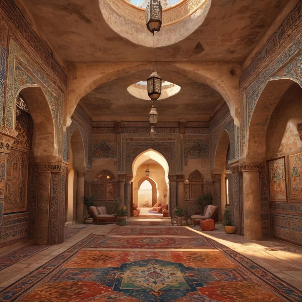 Vibrant Arabic Courtyard in Libyan Cave Home