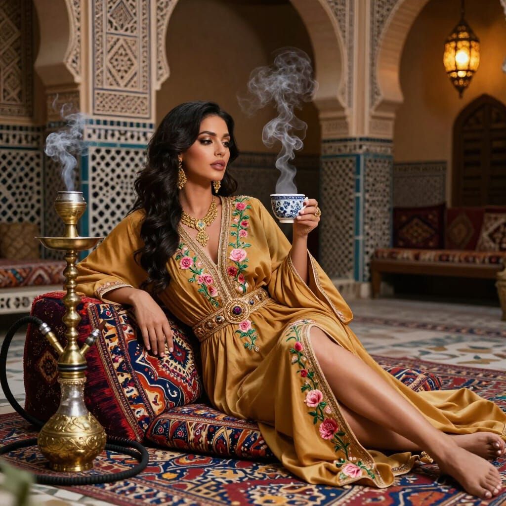 Hyper-Realistic Woman in Ornate Moroccan Setting