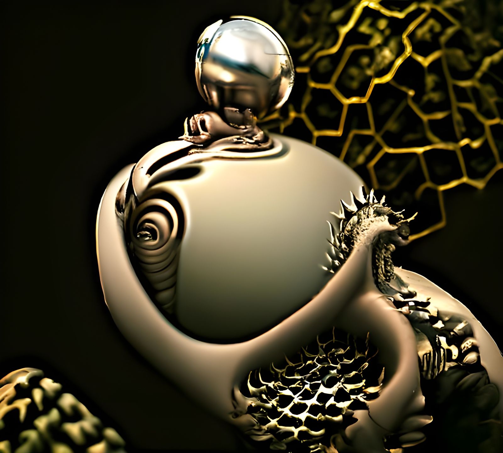 Holographic Dragon in Honeycomb, Photorealistic Digital Art