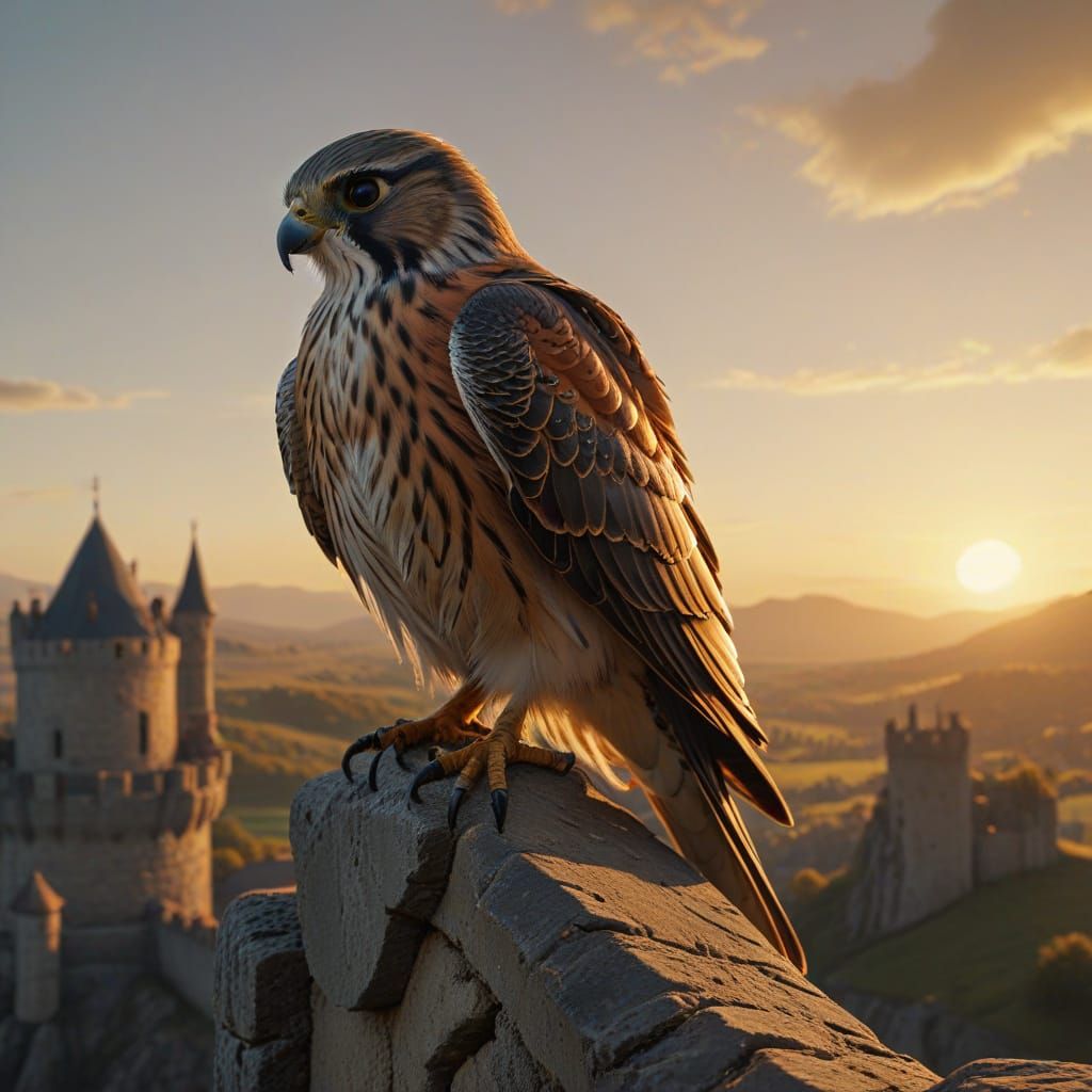 Kestrel Knight Stands Guard at Sunset: Cinematic Still