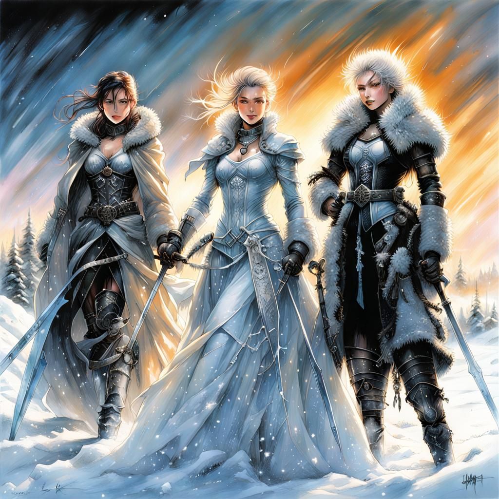 Happy Lesbian Family Clearing Snow at Dawn