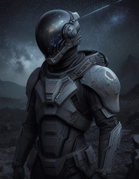 Lone Spaceman in Cosmic Nebula: Digital Painting