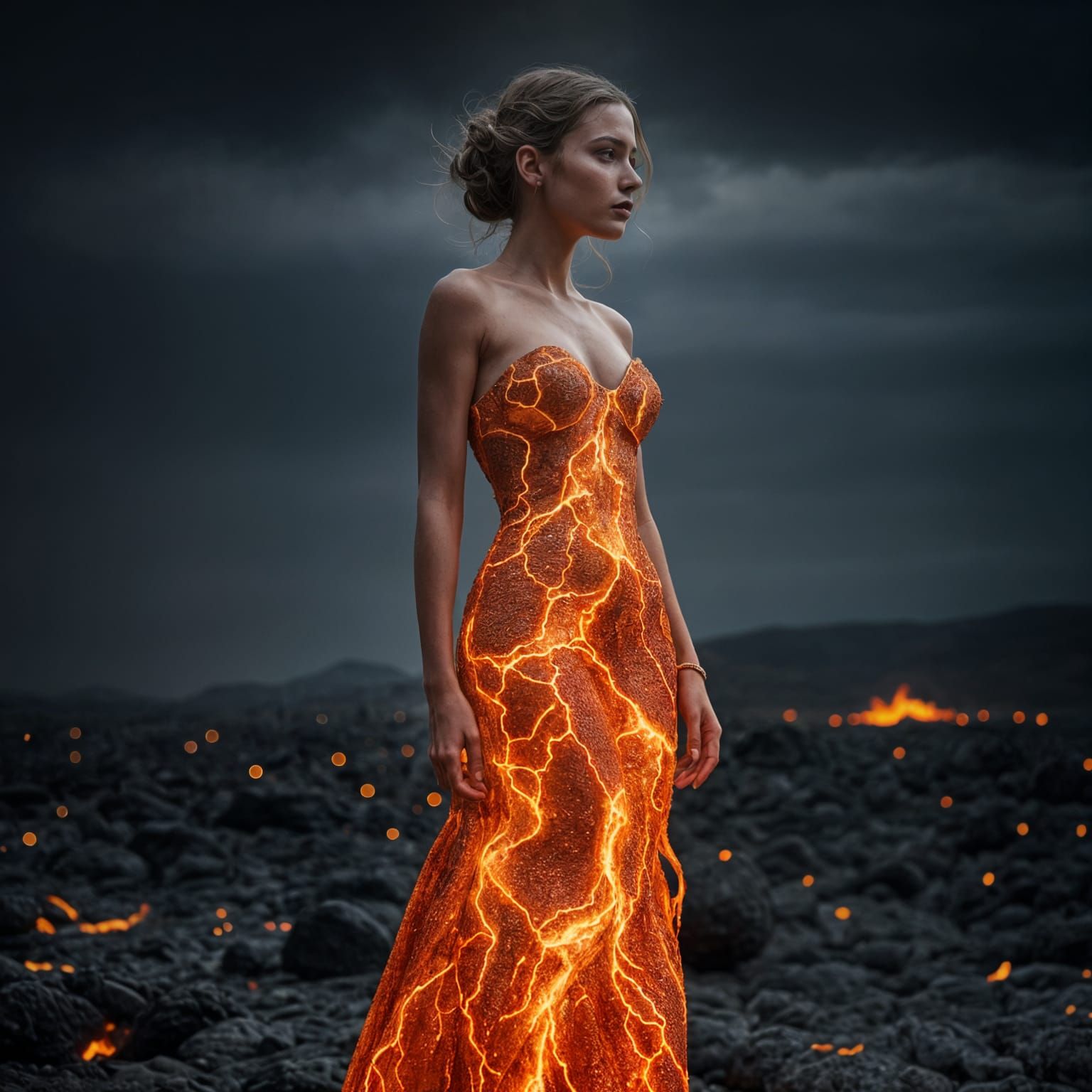Ethereal Goddess Dances Amidst Magma