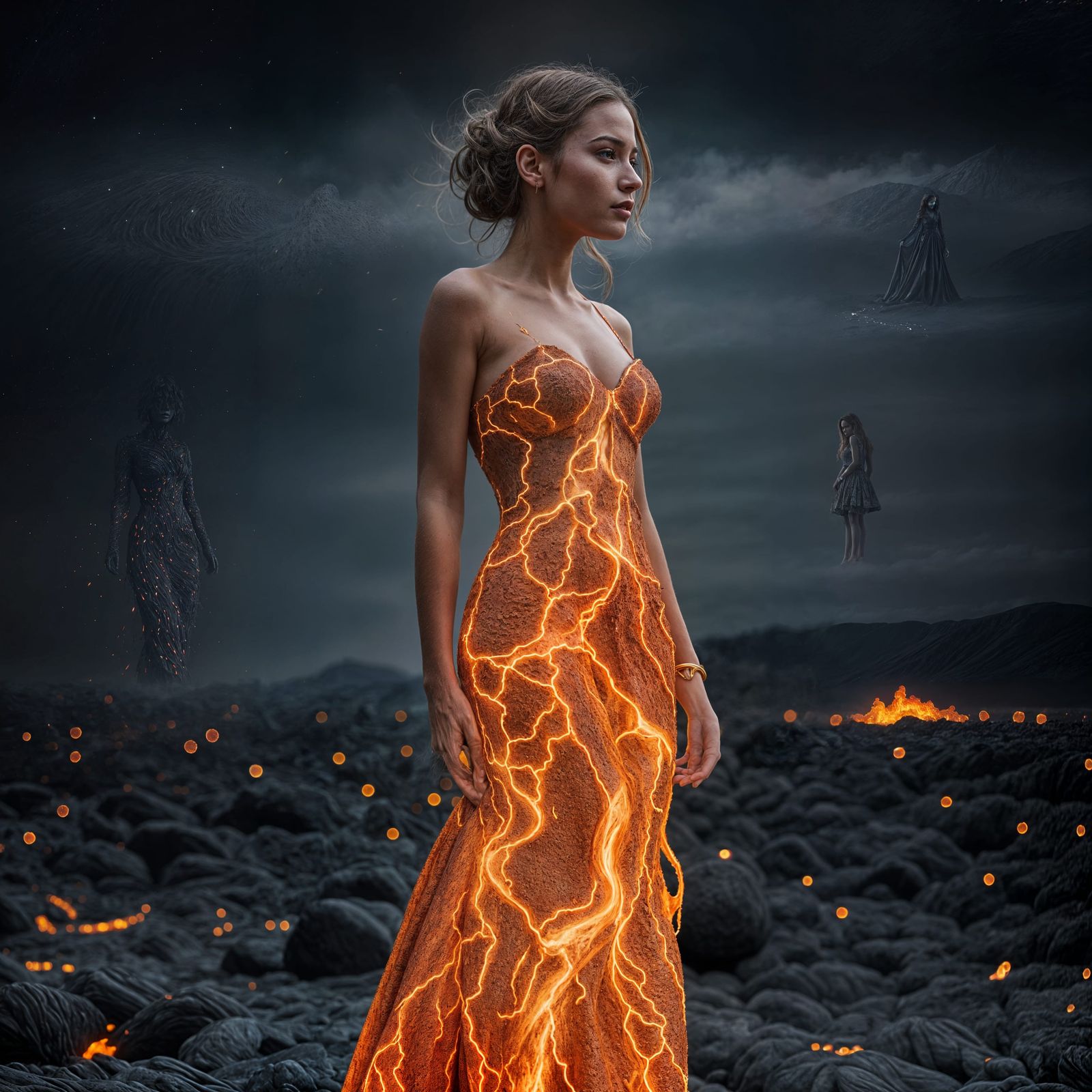 Woman in Hyperrealistic Lava Dress