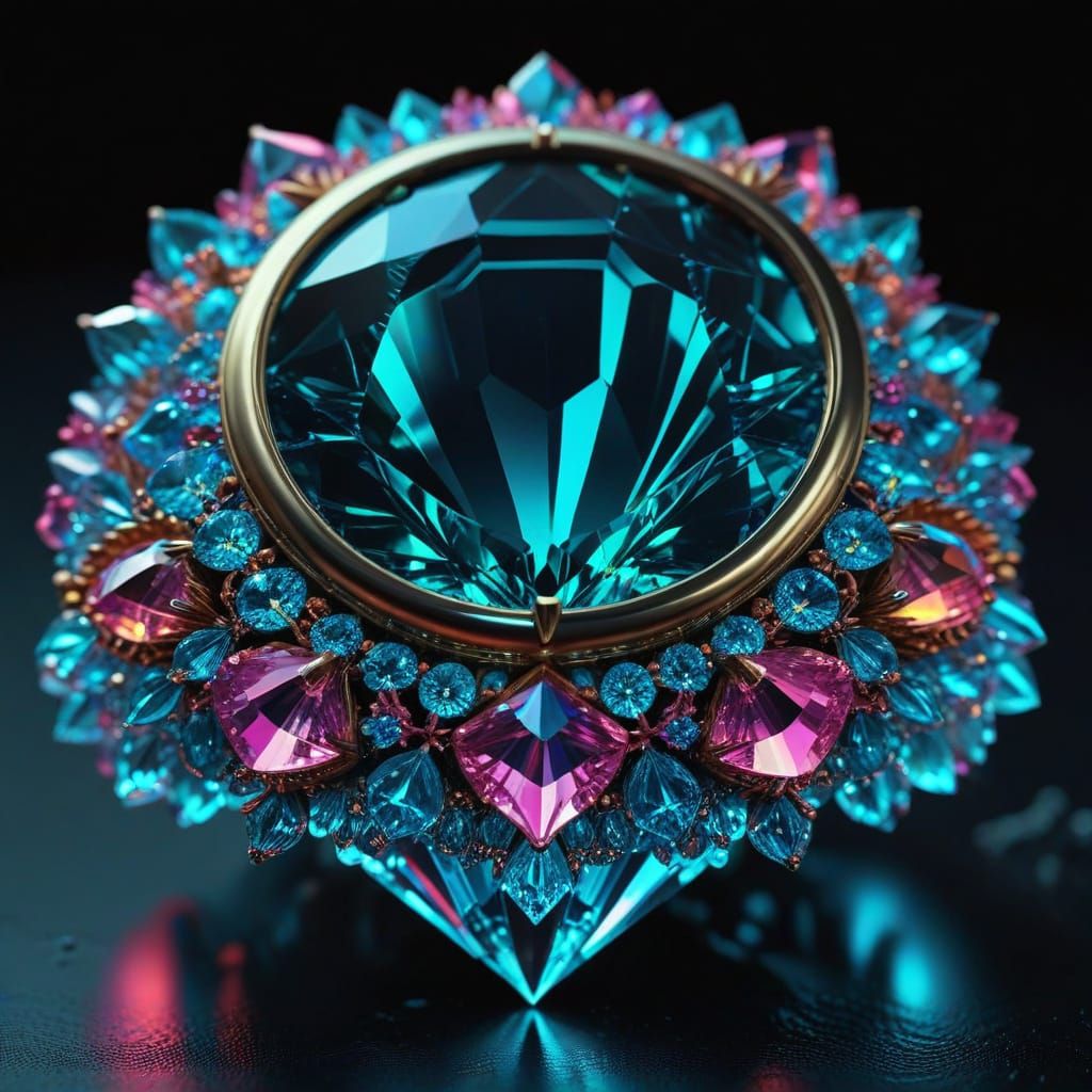 Neon Crystal Jewelry in Hyper-Realistic Digital Art
