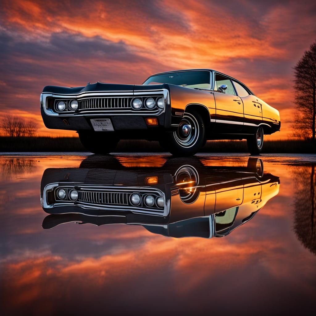 1971 Plymouth Fury Sunset Reflection