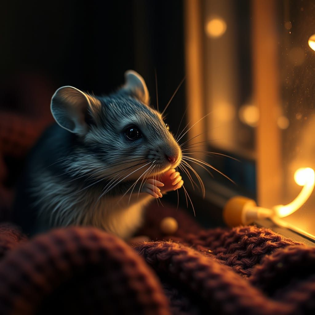 Cozy Mouse in Hygge Style, Hyperrealistic Image