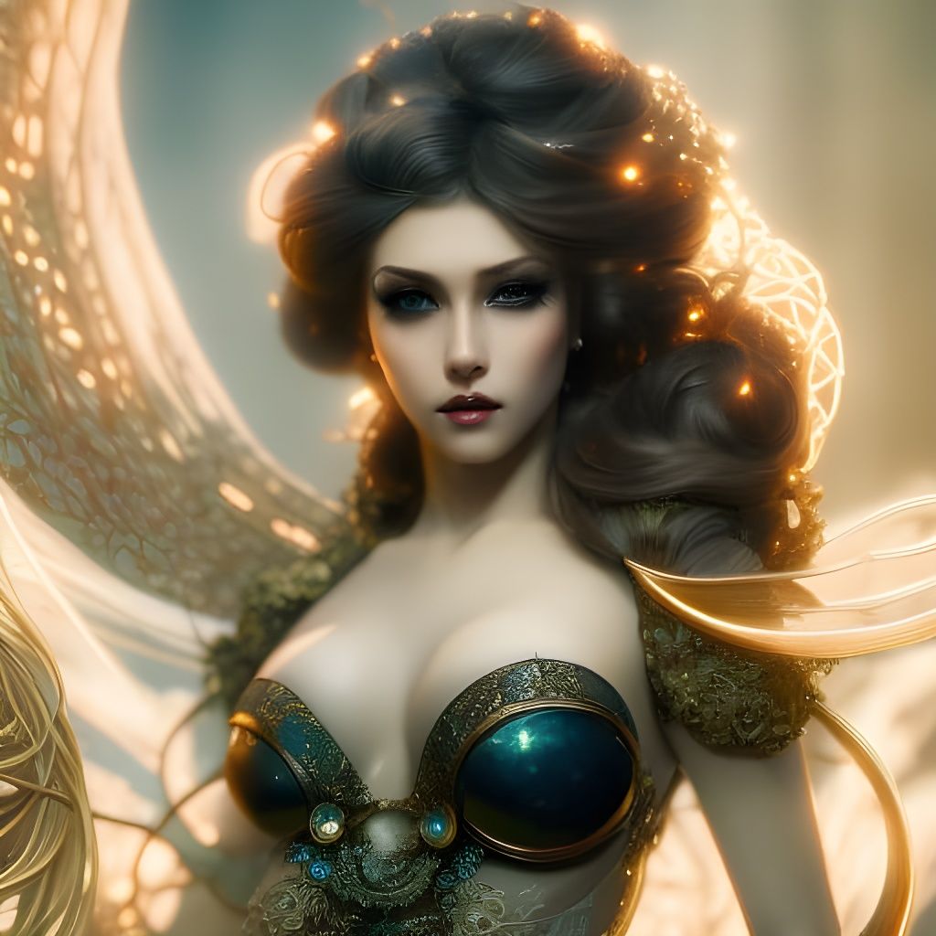 Steampunk Fairy Girl with Wings in Digital Art Style