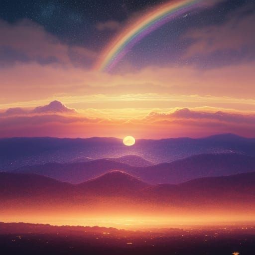 Majestic Rainbow Sunrise with Celestial Elements in Vibrant ...