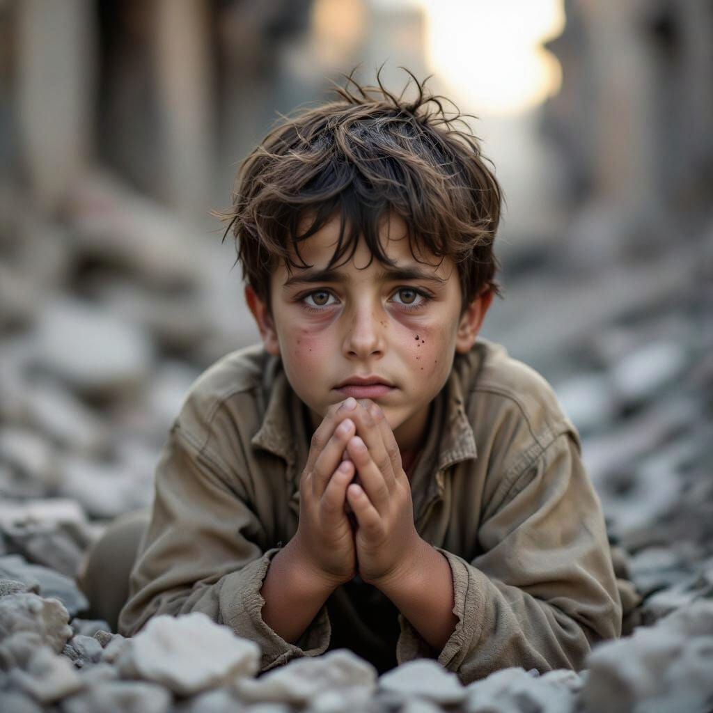 Distressed Child Portrait in Ruins