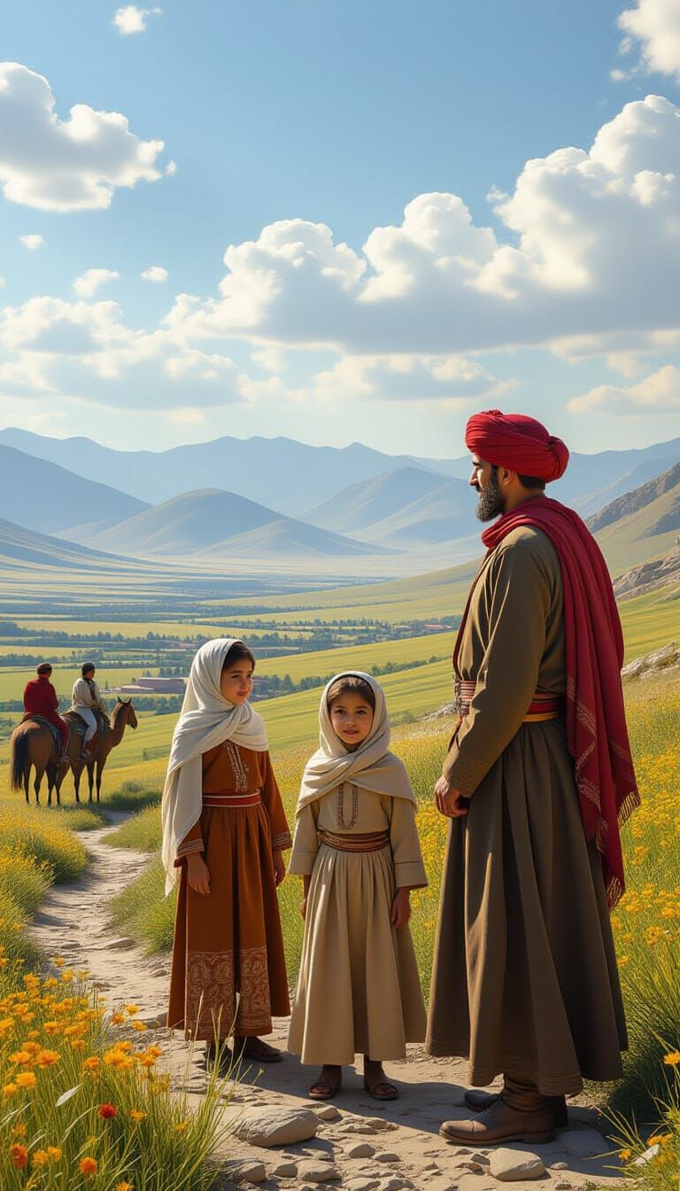 Azerbaijani People in Beautiful Landscape