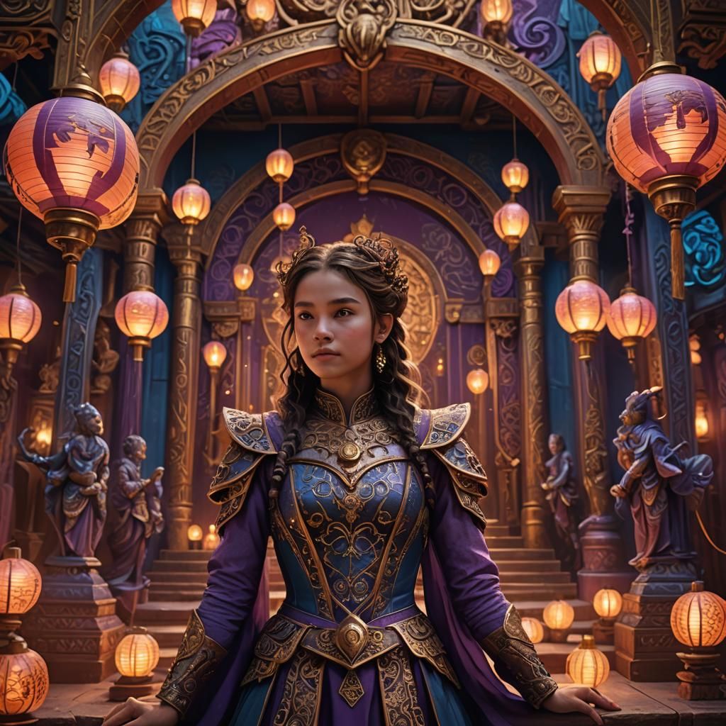 Fantasy Actress on Stage in Detailed Matte Painting