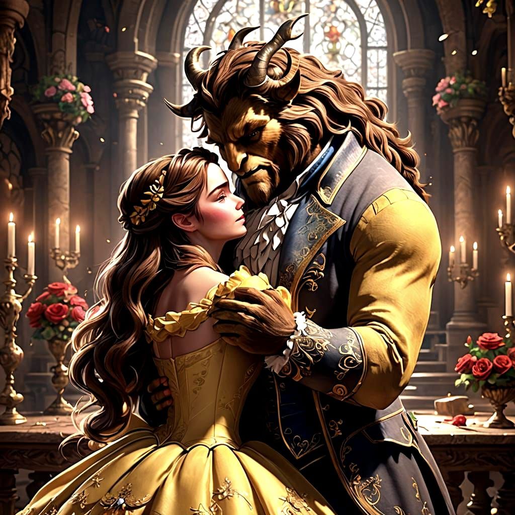Beauty and the Beast Romantic Kiss: 3D Anime Art