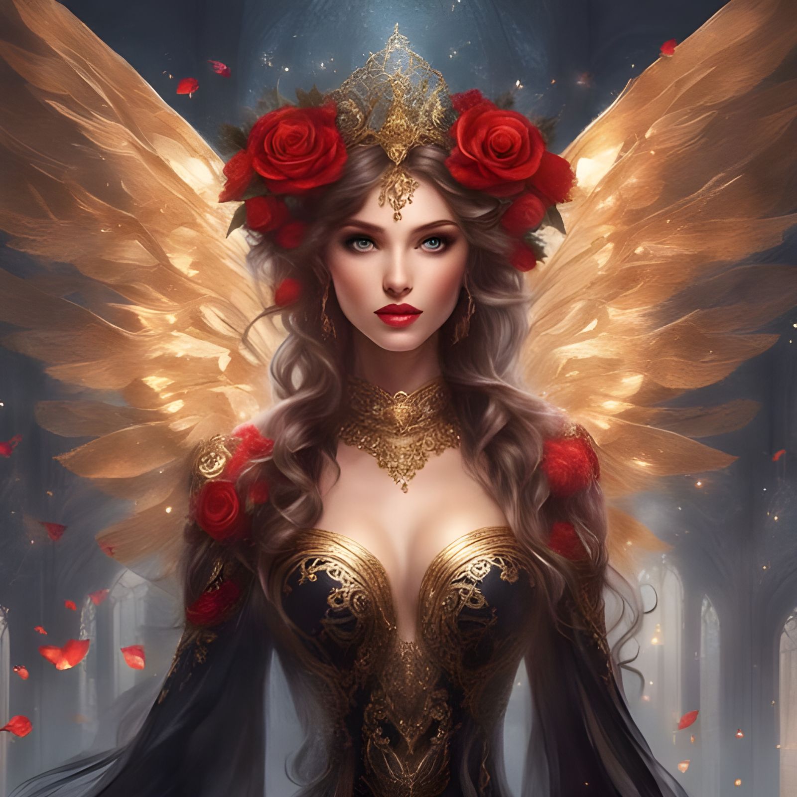 Beautiful Angel with Silver Sparkles and Roses