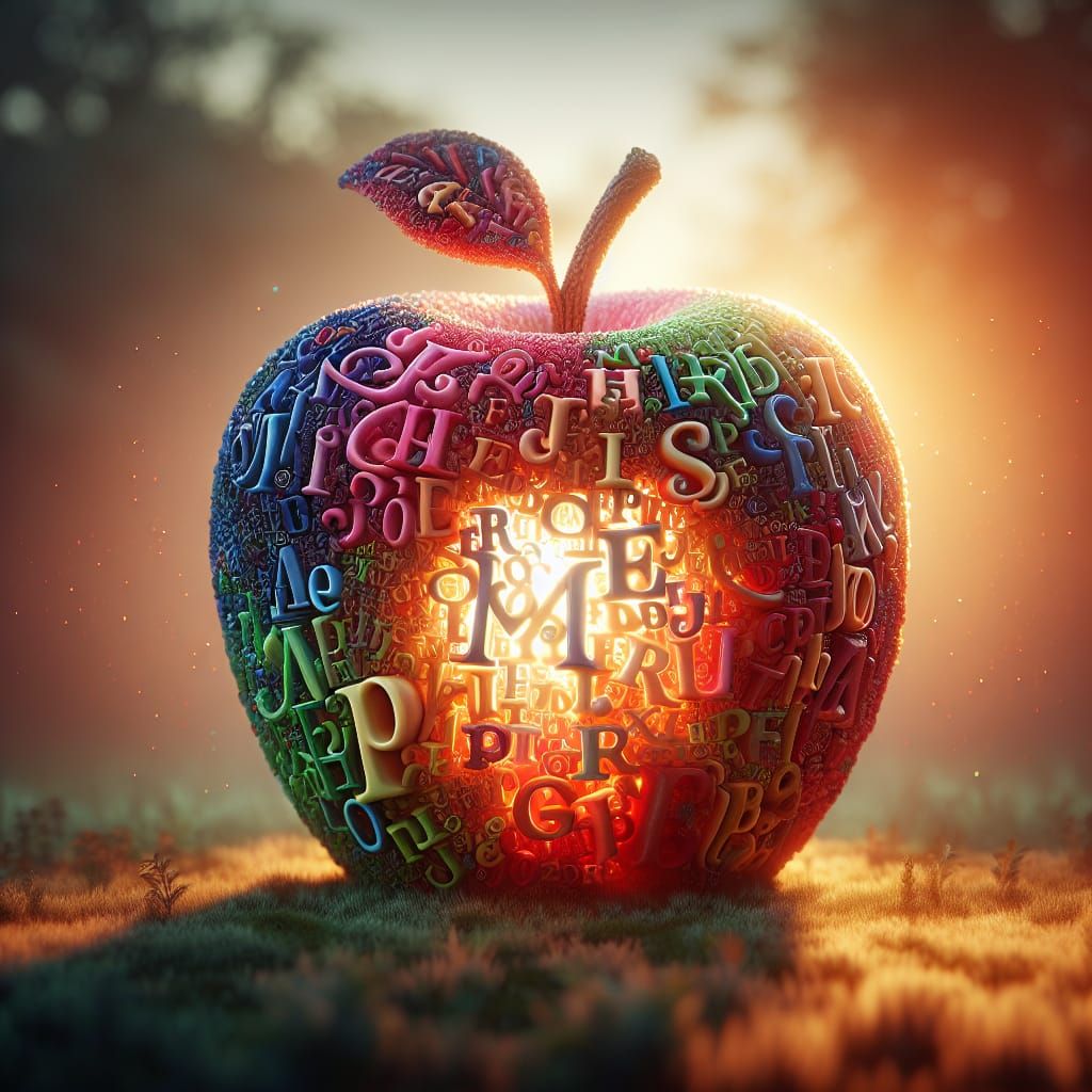 Typographical Apple Radiates Magical Light in Sunset Glow
