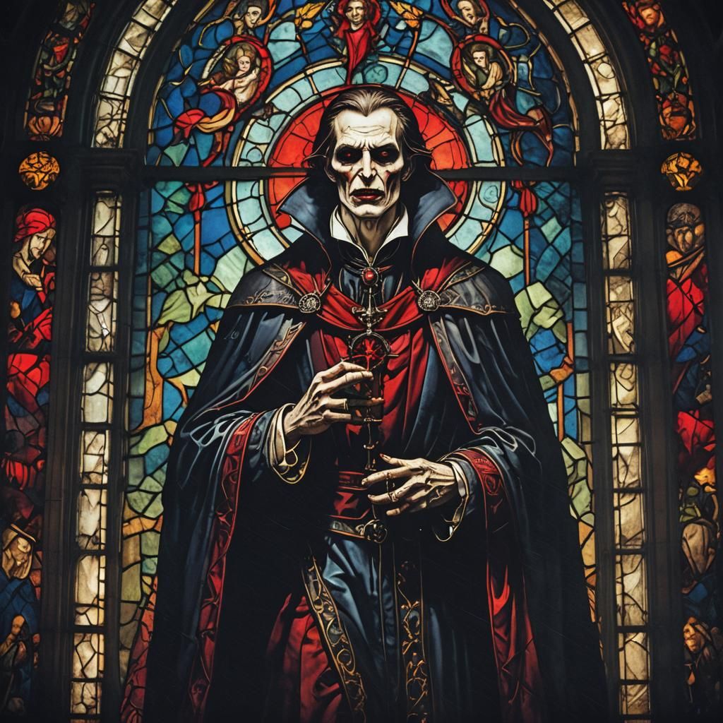 Vampire Saint Stained Glass Window: Cinematic Film Still