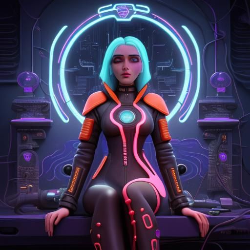 High Priestess Tarot Card in Cyberpunk Surrealism