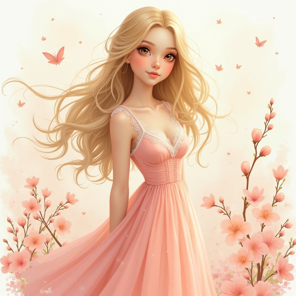 Ethereal Beauty: Woman in Pink Cherry Blossom Garden