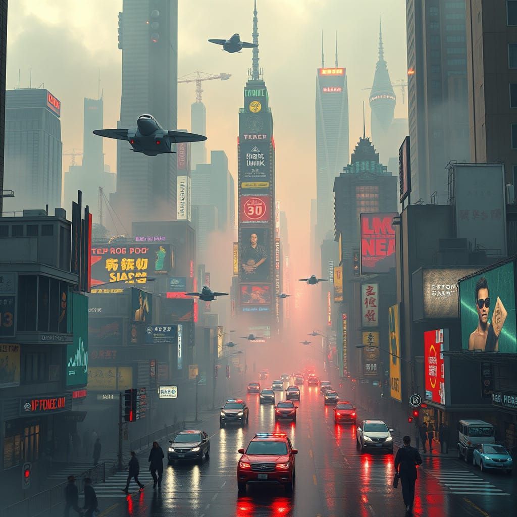 Cyberpunk Metropolis with Flying Cars and Neon Skyscrapers