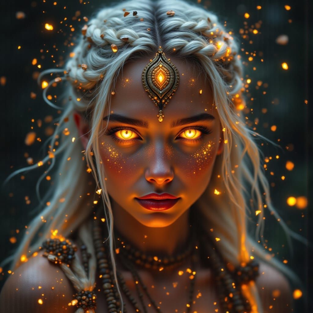 Mystical Woman with Runes and Braided Hair