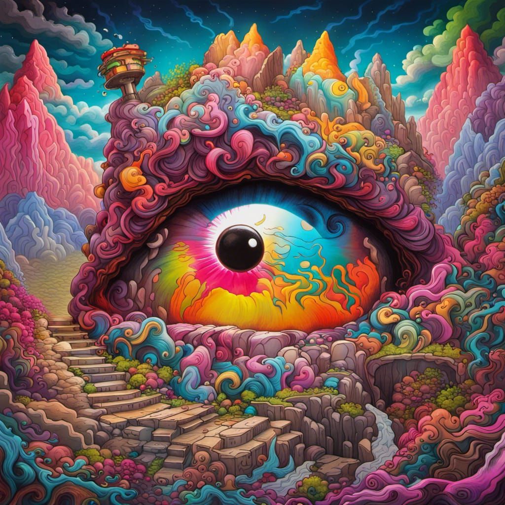 Cyclops with Enchanted Mountain in Graffiti Art Style