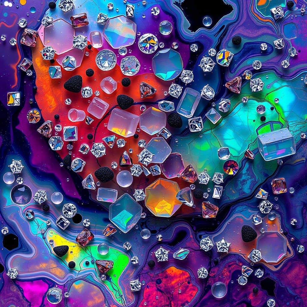 Luminescent Gems Suspended in Marbled Liquid