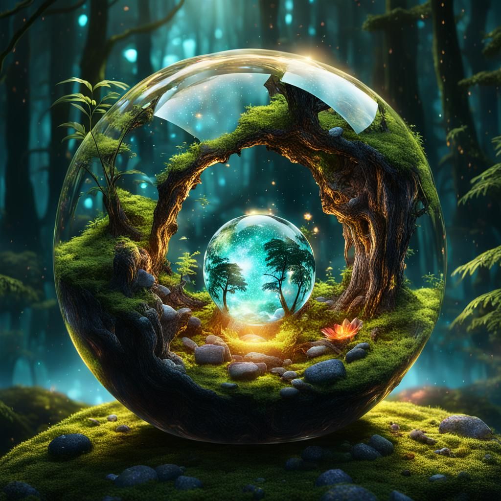 Glass Planet in a Mystical Galaxy Forest