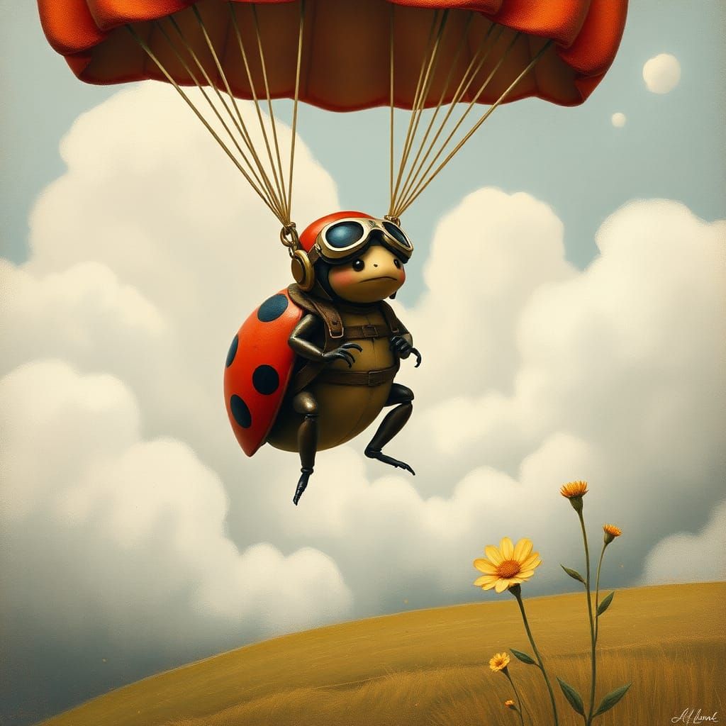 Ladybug Aviator's Whimsical Parachute Descent