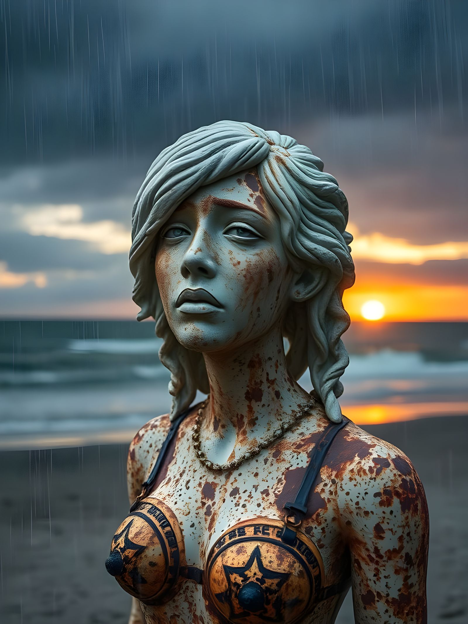 Crying Albino Woman Cast Iron Sculpture