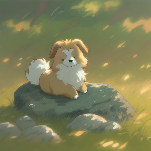 Rockruff Sleeping in Sunlight: Anime Style Illustration