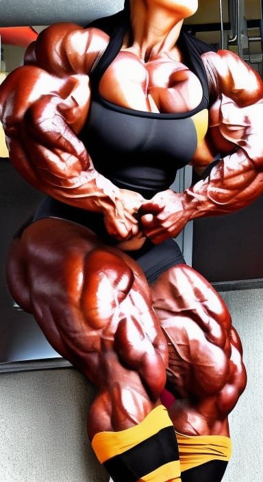 Full body photo of, handsome beautiful face, beastly massive muscular amazon female bodybuilder muscle woman with large ...