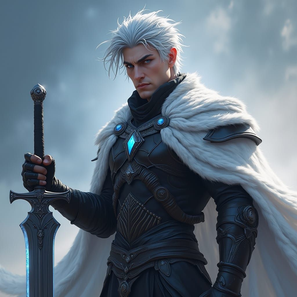 Majestic Warrior with Stormy Gray and Sapphire Eyes in Fanta...