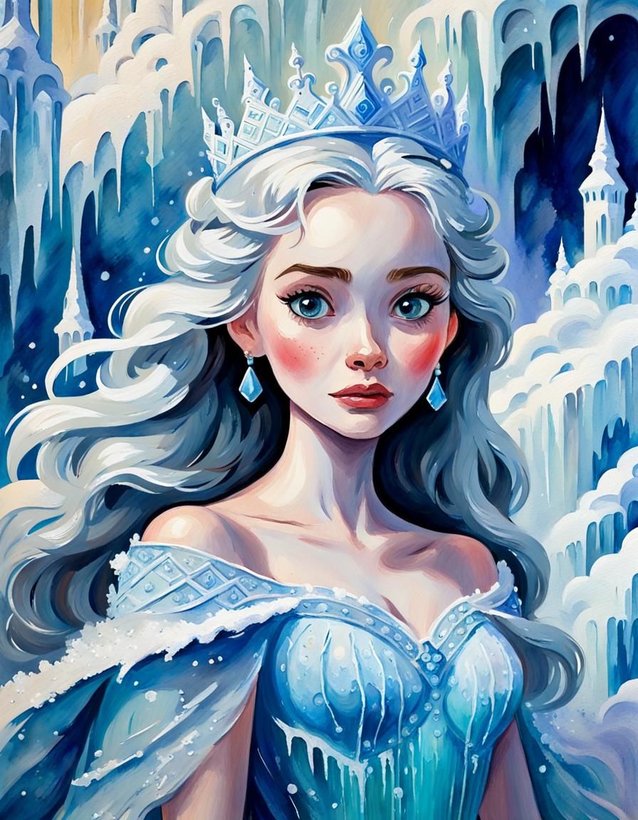 Disney-Style Ice Princess Gouache Painting