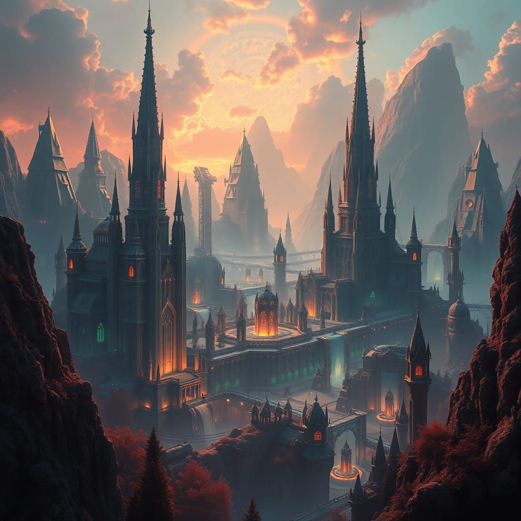 Majestic Fantasy Landscape with Ethereal Spires