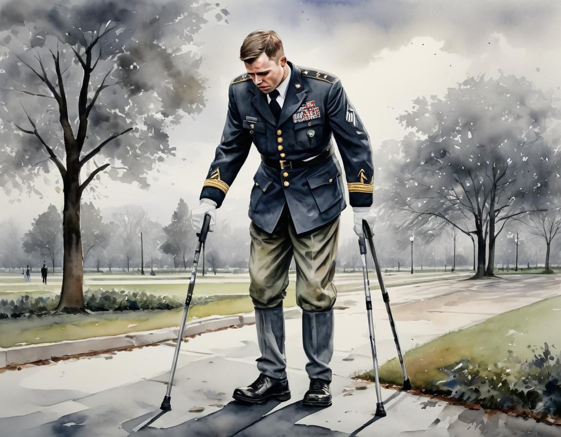 Amputee Veteran's Resolve: Watercolor Illustration