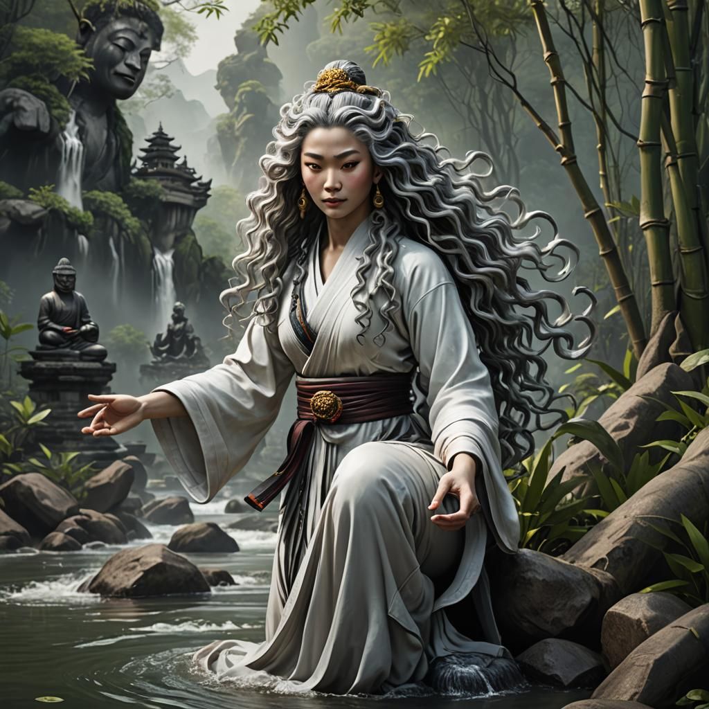 Kung Fu Monkey and Buddha Statue with Woman