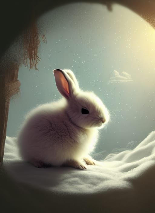 Cute Bunny Sleeps in Teacup Snow Globe