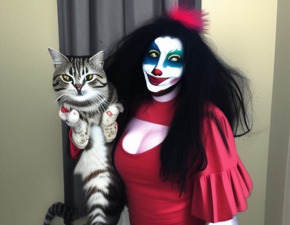 Eerie Female Clown with Cat