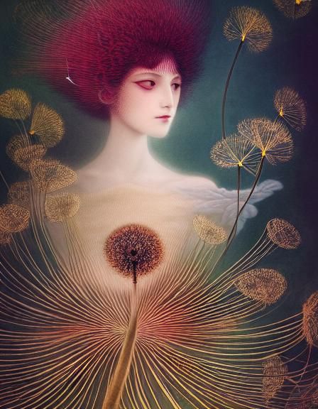 Woman and Dandelion in Fairytale Wind
