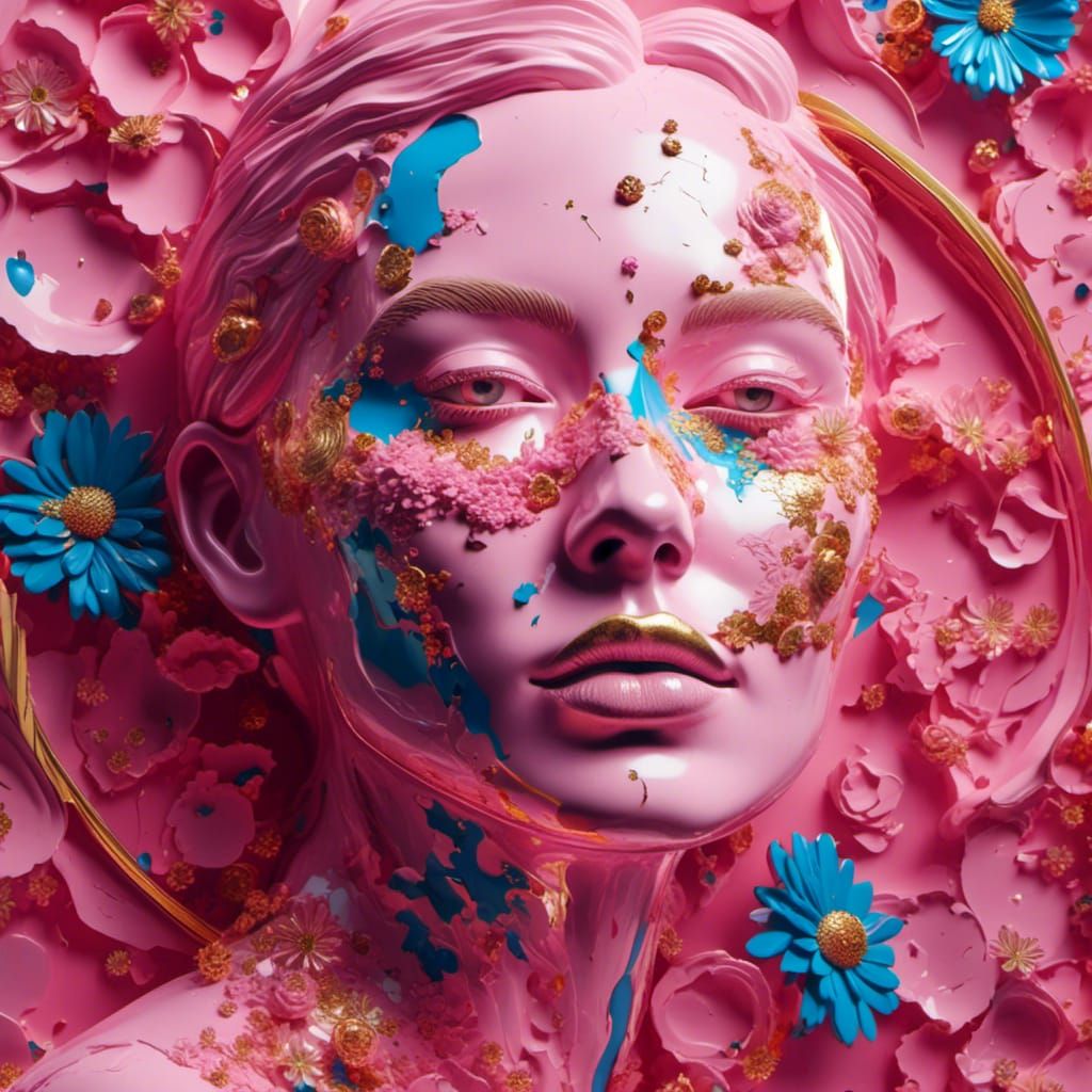 Pop Color Woman Emerging from Wall in Digital Art