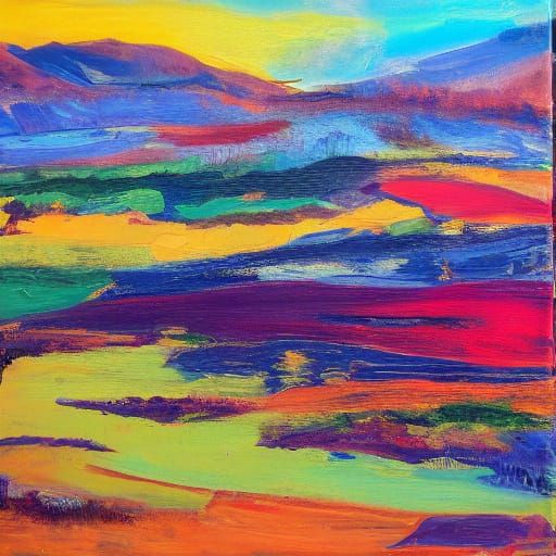 Expressionist Landscape in Vibrant Colors as Oil Painting