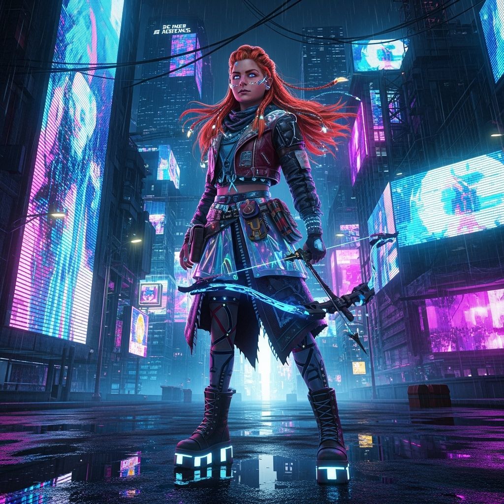 Futuristic Banshee Aloy in Neon Irish Streetwear