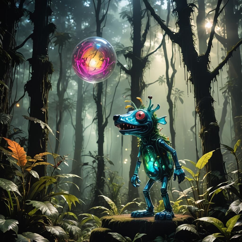 Anthropomorphic Glass Creature in Vibrant Street Art