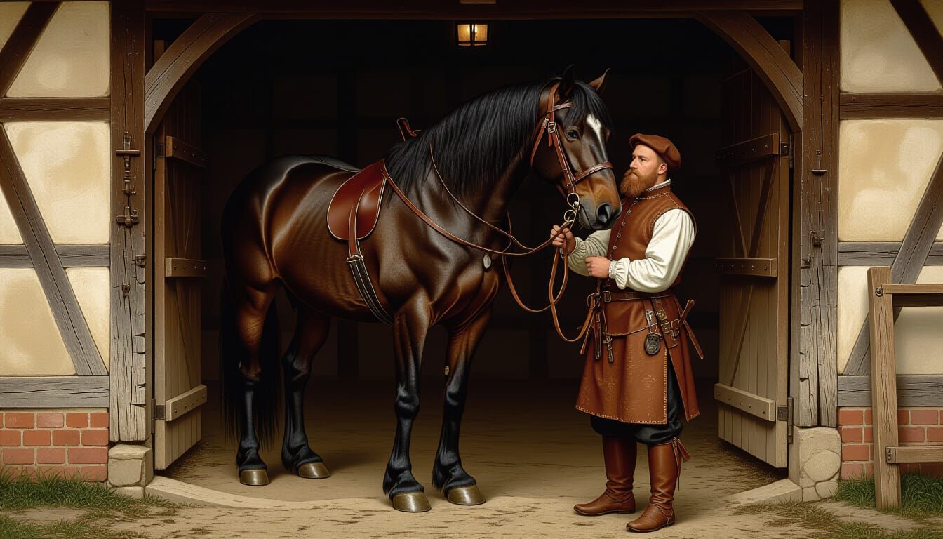 Medieval Blacksmith Shoeing Horse: Dürer Style